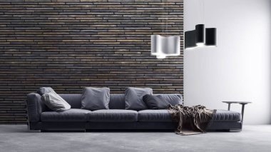 Modern parlak iç. 3D render illüstrasyon