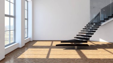 Modern parlak iç. 3D render illüstrasyon