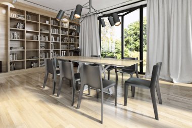 Modern parlak iç. 3D render illüstrasyon