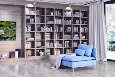 Modern parlak iç. 3D render illüstrasyon