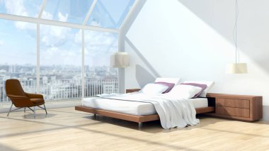 modern parlak iç mekan 3D resimleme