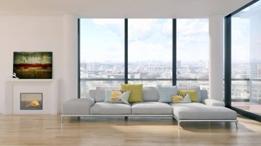 modern parlak iç mekan 3D resimleme