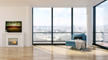 modern parlak iç mekan 3D resimleme