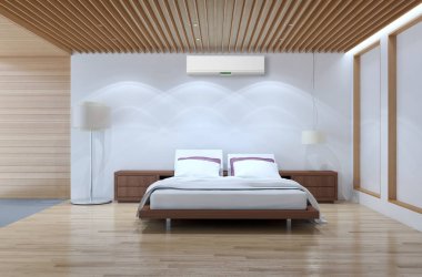 Modern parlak yatak odası iç 3d render illüstrasyon