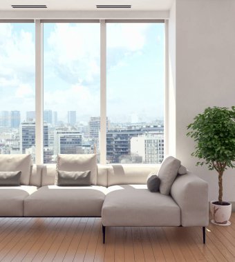 modern parlak iç mekan 3D resimleme