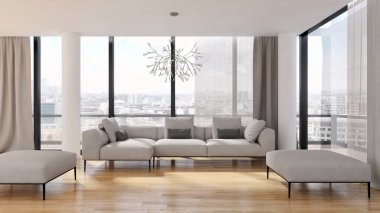 modern parlak iç mekan 3D resimleme