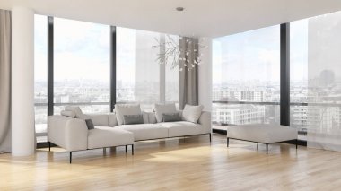 modern parlak iç mekan 3D resimleme
