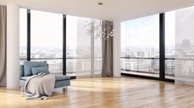 modern parlak iç mekan 3D resimleme