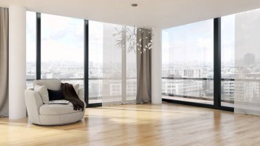 modern parlak iç mekan 3D resimleme