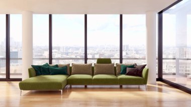 modern parlak iç mekan 3D resimleme