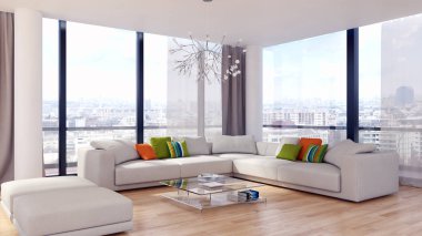 modern parlak iç mekan 3D resimleme