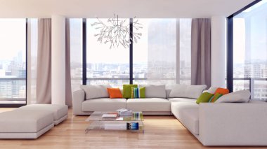 modern parlak iç mekan 3D resimleme