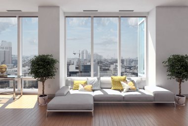 Modern iç mekanları 3d render illüstrasyon