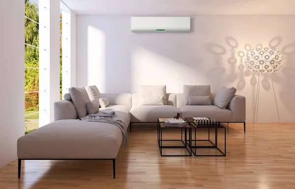 Modern interior with air conditioning 3D rendering illustration — Stock Photo, Image