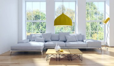 Modern iç mekanları 3d render illüstrasyon