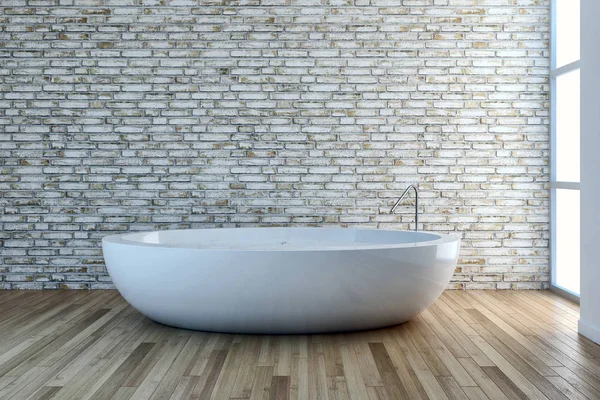आधुनिक उज्ज्वल बाथरूम आंतरिक 3 डी रेंडरिंग — स्टॉक फ़ोटो, इमेज