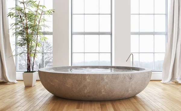Modernos interiores luminosos baño 3D renderizado —  Fotos de Stock