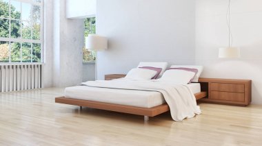 Modern parlak yatak odası iç 3d render 