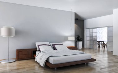 Modern parlak yatak odası iç 3d render 
