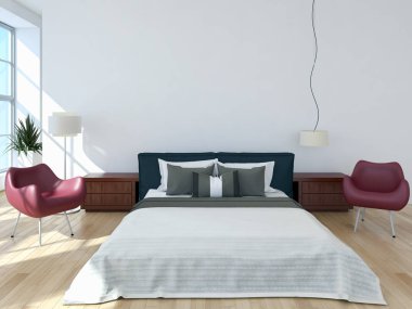 Modern parlak yatak odası iç 3d render 