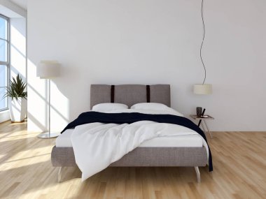 Modern parlak yatak odası iç 3d render 
