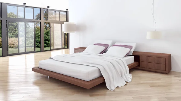 Modern fényes bed room belső 3d-leképezés — Stock Fotó