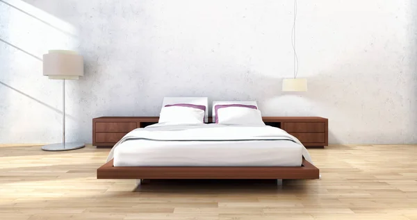 Modern fényes bed room belső 3d-leképezés — Stock Fotó