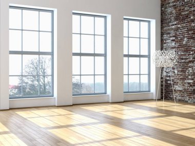 Modern parlak iç Oda 3d render boş 