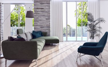 modern parlak iç mekan 3D resimleme