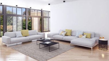 modern parlak iç mekan 3D resimleme