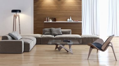 modern parlak iç mekan 3D resimleme