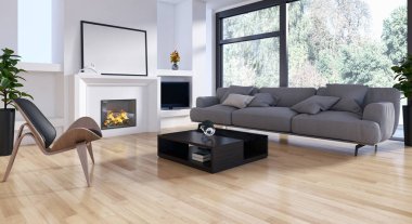 modern parlak iç mekan 3D resimleme