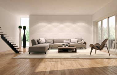 modern parlak iç mekan 3D resimleme