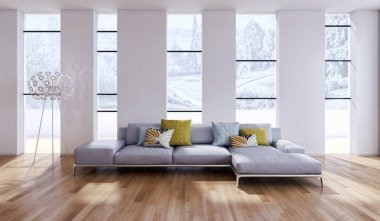 modern parlak iç mekan 3D resimleme