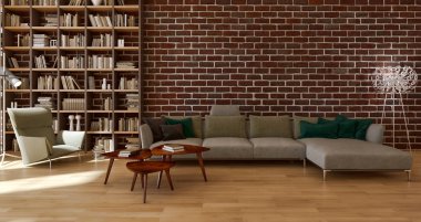 modern parlak iç mekan 3D resimleme