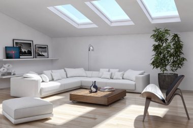 modern parlak iç mekan 3D resimleme