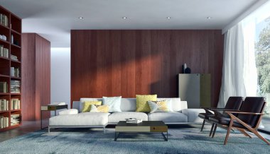 modern parlak iç mekan 3D resimleme