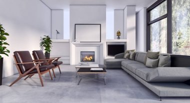 modern parlak iç mekan 3D resimleme