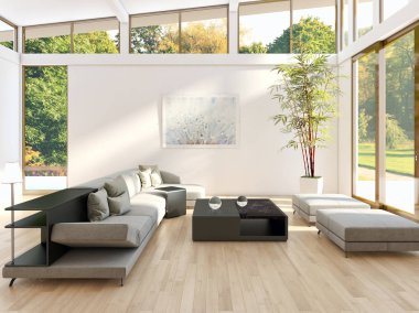 modern parlak iç mekan 3D resimleme