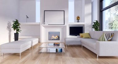 modern parlak iç mekan 3D resimleme