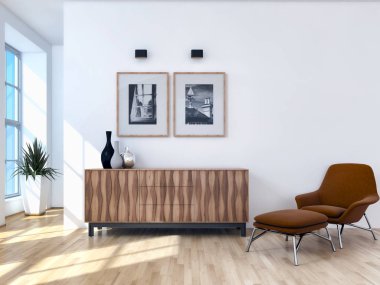 modern parlak iç mekan 3D resimleme