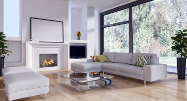 modern parlak iç mekan 3D resimleme