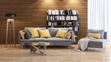 modern parlak iç mekan 3D resimleme