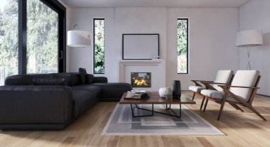 modern parlak iç mekan 3D resimleme