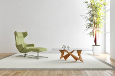 modern parlak iç mekan 3D resimleme