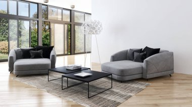 modern parlak iç mekan 3D resimleme