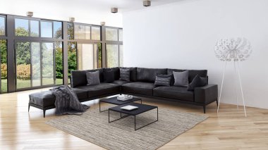 modern parlak iç mekan 3D resimleme
