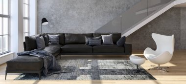 modern parlak iç mekan 3D resimleme