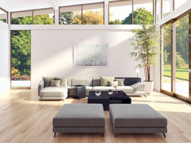 modern parlak iç mekan 3D resimleme