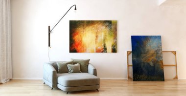 modern parlak iç mekan 3D resimleme